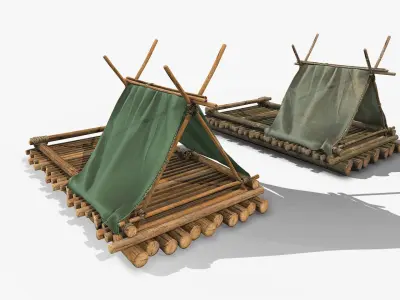 Wooden Raft 1 Low-poly 3D model