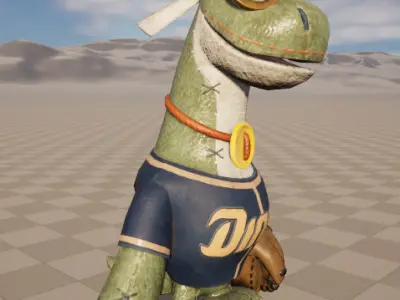 Stylish puppetry dinosaur baseball player strap skeleton skin Low-poly 3D model