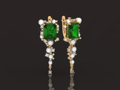 vintage earrings with pearls and radiant 1251  3D print model