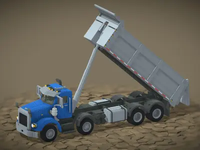 Voxel Dumper Truck With Animation Low-poly 3D model