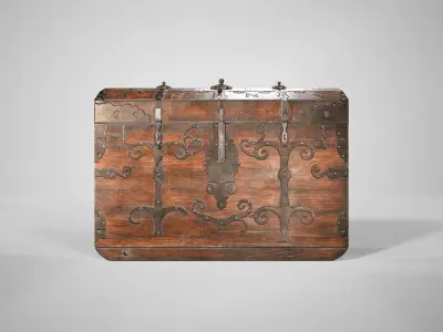 Antique Medieval Chest - Wooden Treasure Trunk with Ornaments Low-poly 3D model