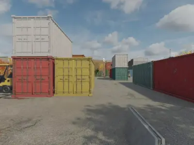 Cargo Container Yard In Autumn 3D model