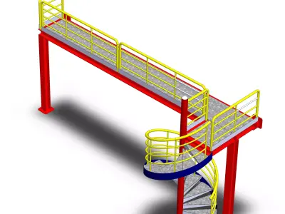 Structural railings platform with spiral stairs 3D model