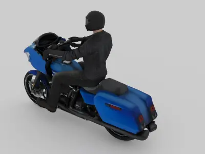 Harleydavidson Road Glide 2024 And Biker Ride Pose Free 3D model