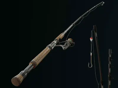 Fishing rod Low-poly 3D model get
