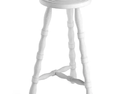 French Vintage Turned Oak Stool 3D model