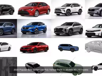 2026 Popular SUV Sedan Low Poly Vehicle Pack 11 Models 3D