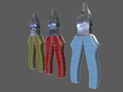 pliers three different colored Low-poly 3D model