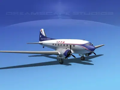Douglas DC-3 Trans Texas Airways 3D model