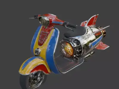 Vintage Atompunk Nuclear Rocket Scooter 3D Model Low-poly 3D model