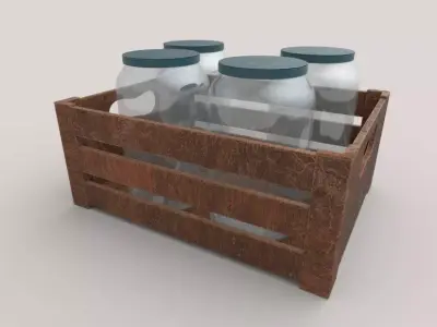 Wooden Crate With Jars Free low-poly 3D model