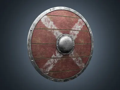 Slavic round wooden shield Low-poly 3D model