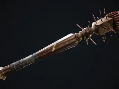 Mace T weapon with spikes Low-poly 3D model