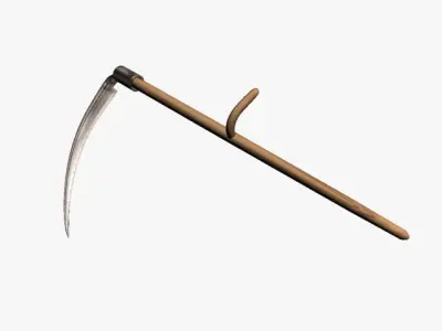 scythe wooden tool with long handle Low-poly 3D model