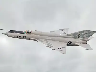 MiG-21 fighter jet flying in sky 3D model