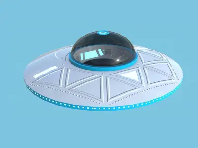 Spaceship UFO B3 - White Blue - Alien SciFi Vehicle Low-poly 3D model