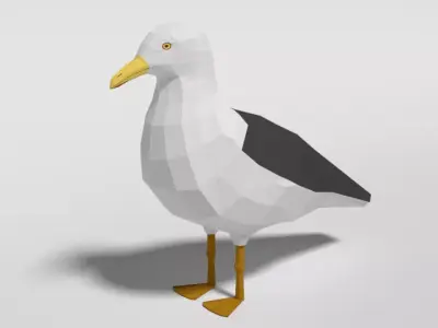 Low Poly Cartoon Seagull Low-poly 3D model