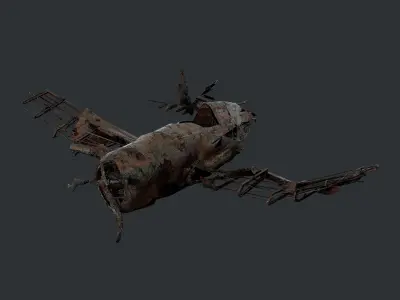 Plane Wreck Damaged Apocalyptic Game Ready 01 Low-poly 3D model