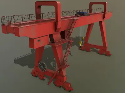 PBR Double Girder Gantry Crane V2 - Red Low-poly 3D model