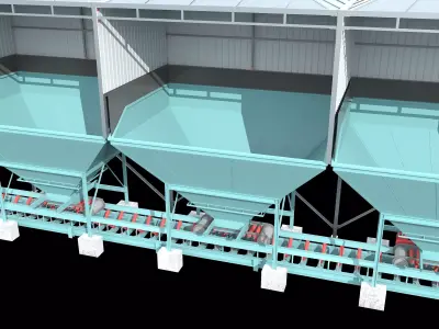 Concerete batching plant feeding hoppers 3D model