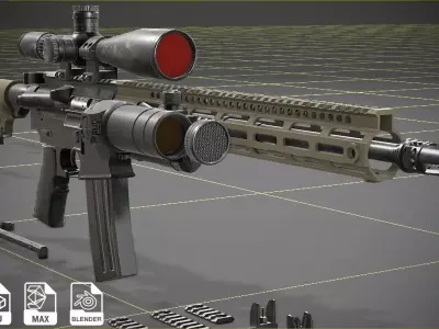 AR15 with various Attachments Low-poly 3D model