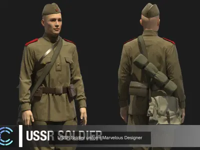 Military clothing from World War II Marvelous designer projects 3D Model Pack