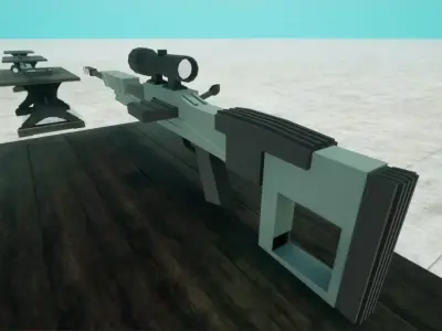Lowpoly Sniper rifle on table Free low-poly 3D model