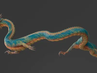 Asian Mythical Serpent Dragon Blue Rigged for Cinema 4D 3D model