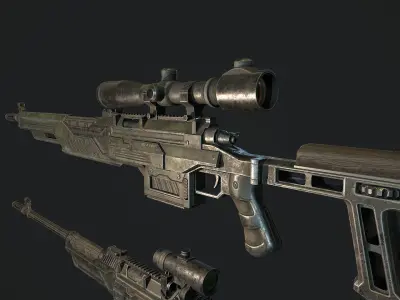 Sniper rifle Low-poly 3D model 10