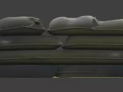 Combat Worn Fortification Sandbag Wall 3D Model Low-poly 3D model