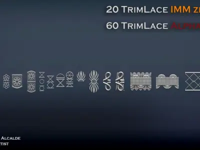 Trim lace 20 IMM Curve Pack Zbrush Brushes Low-poly 3D model