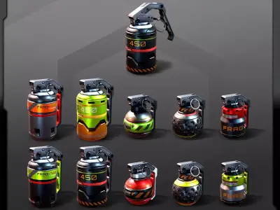 5 SF Grenades Low-poly 3D model