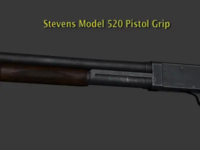 Stevens M520 Pump Action Shotgun - High and Low Poly Low-poly 3D model