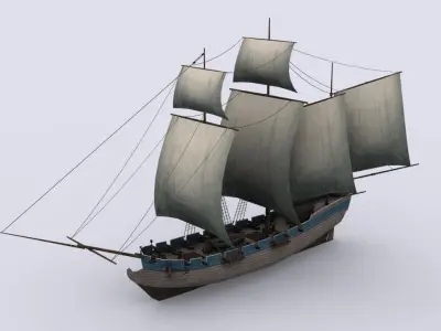 Three sailing ship Low-poly 3D model
