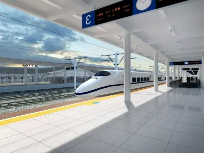 High-Speed Railway Station  Low-poly 3D model