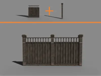 Flexible Wooden Fence Medieval Low-poly 3D model