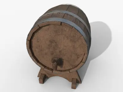 Wooden Barrel Low-poly 3D model 3