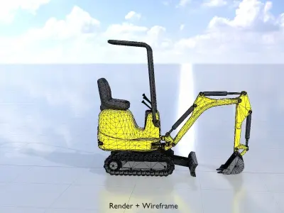 Mini-Digger Yellow Low-poly 3D model