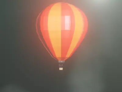 Low poly Hot air balloon with clouds Low-poly 3D model