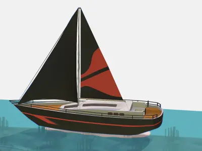 Black Yacht Scene MotorBoat Black Low-poly 3D model