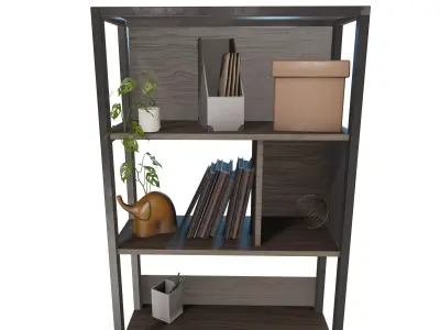 Industrial-Style Desk and Bookshelf Combo 3D model