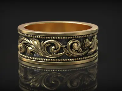 Baroque Grass Heraldic Pattern Royal Vintage Ring 3D print model