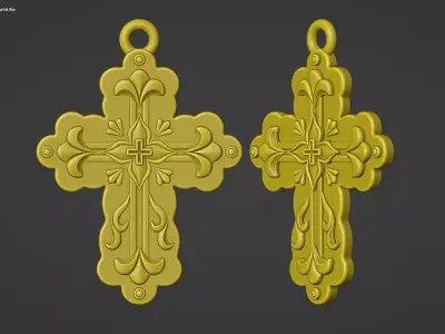 Cross Pendant with Flowral Relief Design  3D print model