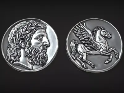Ancient Greek Coin Pegasus Horse Stater of Panticapaeum 3D print model