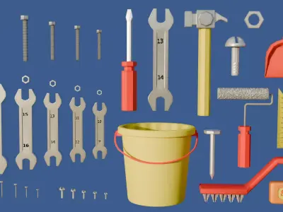 lowpoly Industrial Tools pack 36 items Low-poly 3D model