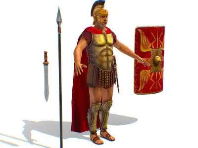 Greek Ancient Warrior Armor Shield Spear Sword Low-poly 3D model