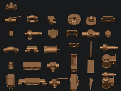 Subdivision Ready Industrial Mechanical Parts Kit-bash Pack 3D model