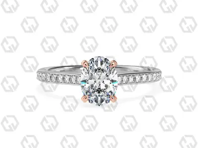 Ring 56 Oval shape pave setting ring with gems 3D print model
