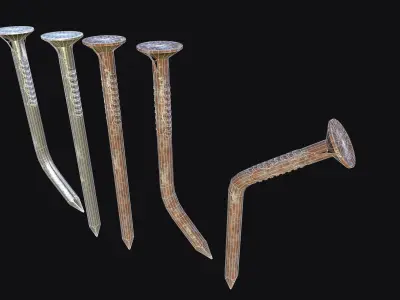 OLD HAMMER WITH NAILS Low-poly 3D model