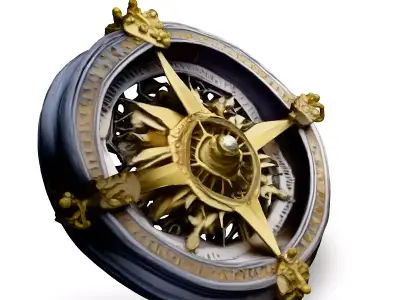 Ornate Gold and Silver Compass Low-poly 3D model